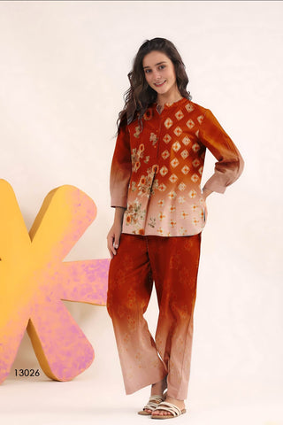 Rust & Rose Ombre Printed Co-Ord Set Rust & Rose Ombre Printed Co-Ord Set