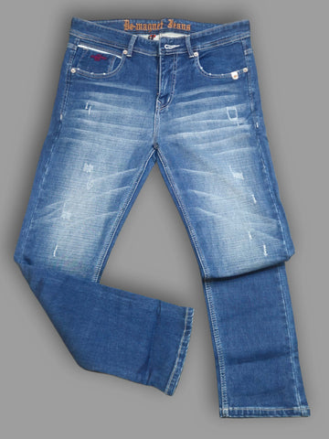 Men's Slim Fit Blue Jeans with Scratch & Distressed Effect Men's Slim Fit Blue Jeans with Scratch & Distressed Effect