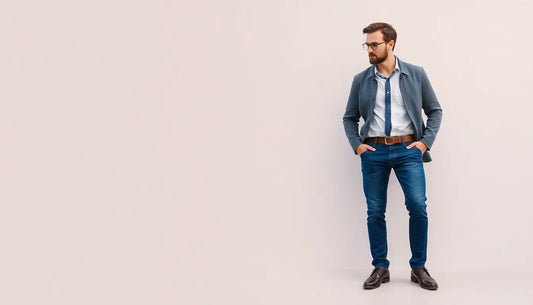 A man styled in slim fit jeans with casual and office looks