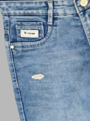 Light Blue with Light Fade Distressed Mid-Rise Relaxed Fit Jeans