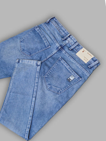 Light Blue with Light Fade Distressed Mid-Rise Relaxed Fit Jeans