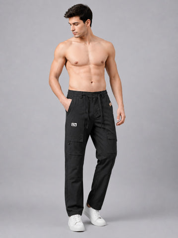 Men’s baggy fit black cargo jogger pants streetwear look