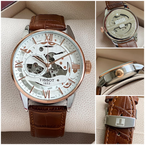 TISSOT Le Locle Automatic Men's Watch – Classic Skeleton Design with Leather Strap