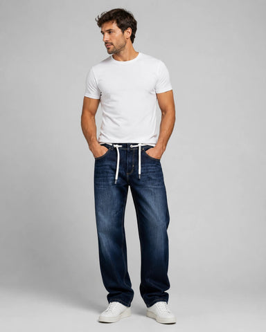 Midnight Indigo Drawcord Denim Jeans – Imported Fabric