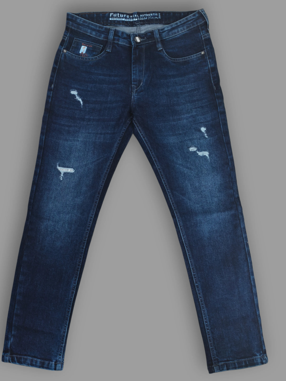 Vintage Distressed Indigo Slim Fit Jeans for Men's