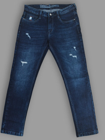 Vintage Distressed Indigo Slim Fit Jeans for Men's