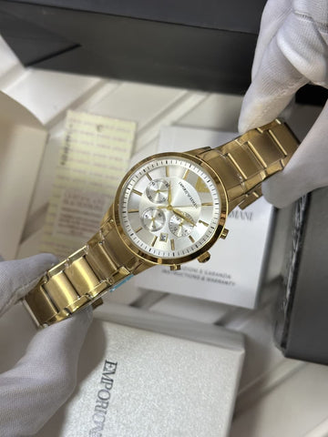 Emporio Armani Renato | Premium Stainless Steel Gold Chronograph Watch for Men