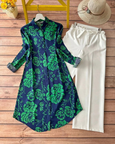 Elegant Floral Charm Kurti with White Plazzo Set