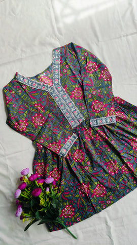 Floral Printed Peplum Kurti – Elegant Everyday Wear
