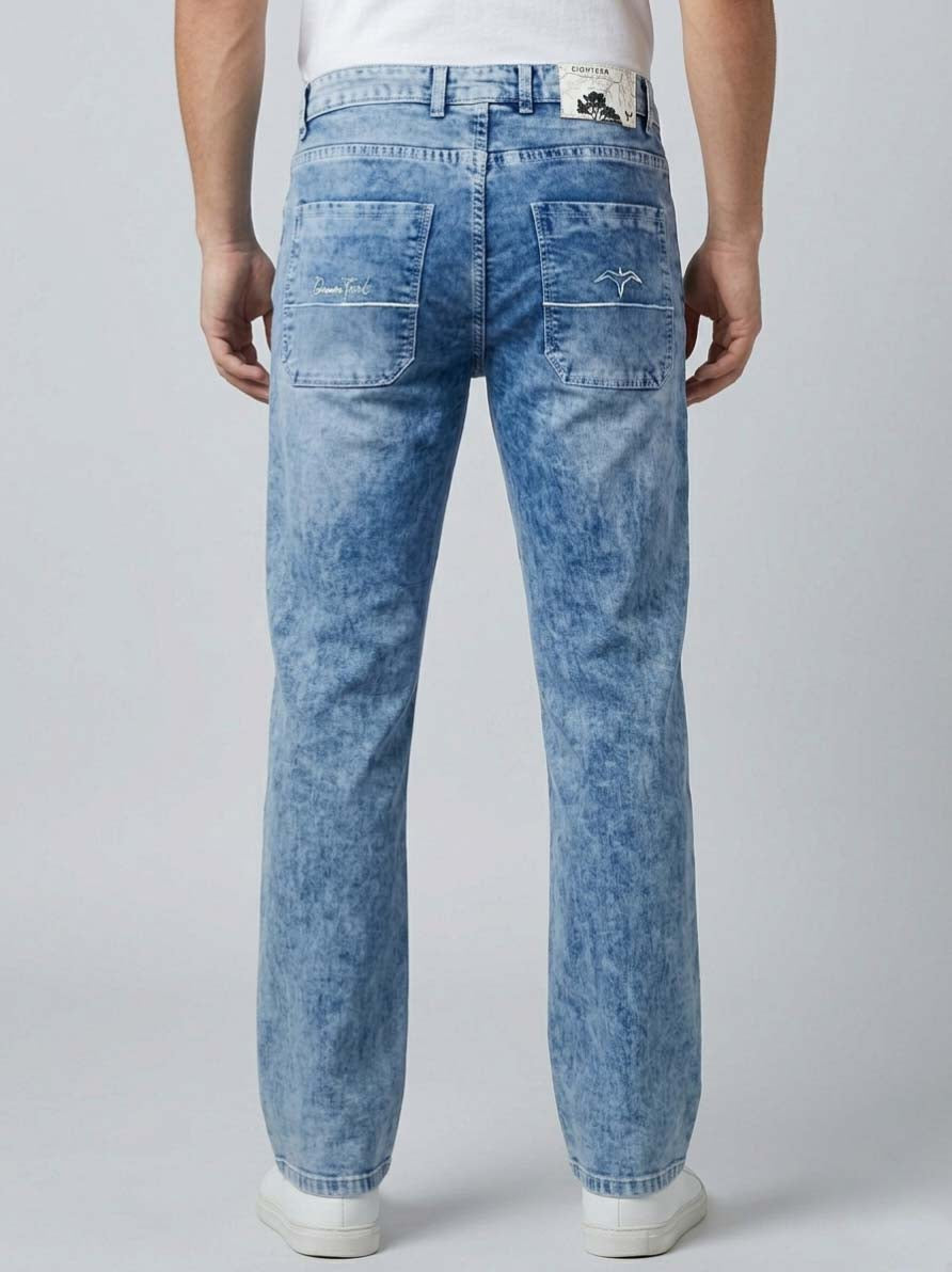 Men’s light blue washed straight fit jeans side view