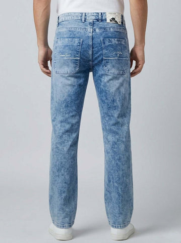Men’s light blue washed straight fit jeans side view
