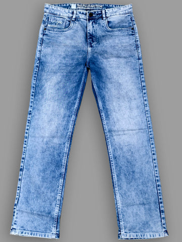 Men’s Blue Washed Straight Fit Denim Jeans – Premium Comfort Stretch Casual Wear