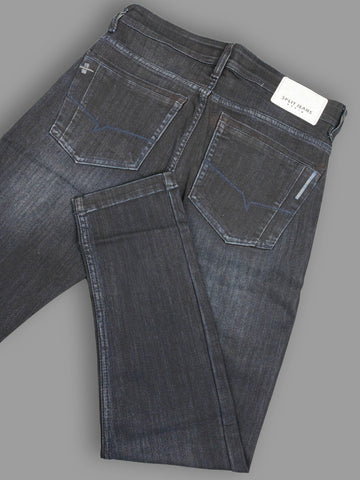 Charcoal Black Washed Slim Fit Stretch Denim Jeans for Men