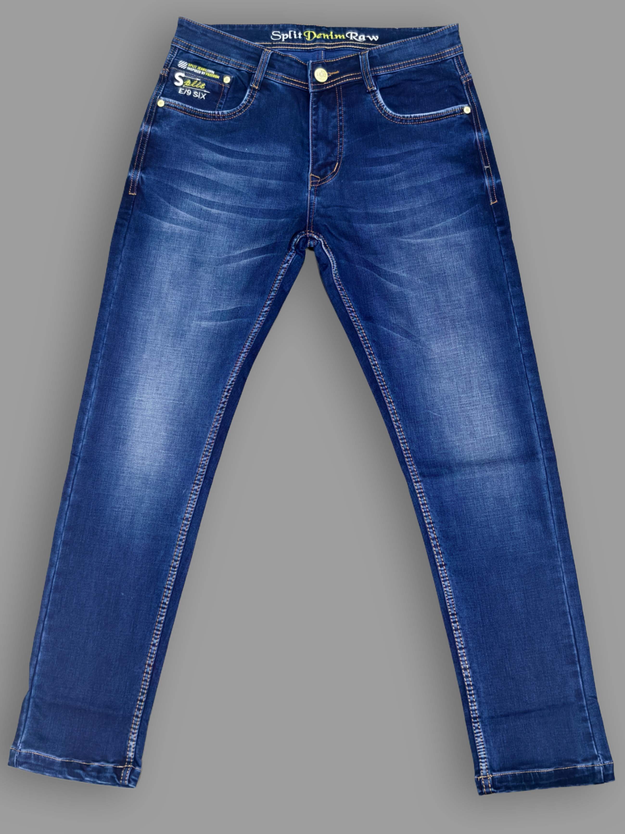 Split Denim Raw Premium Stretch Slim Fit Men’s Jeans – Dark Blue Washed Trekyoo