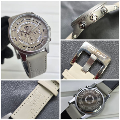 Mont Blanc Classics 5A Chronograph Watch for Men – Grey Strap & Silver Dial
