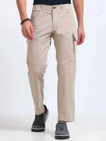 Men’s Beige Cargo Pants – Straight Fit Multi-Pocket Casual Trousers for Daily Wear Trekyoo