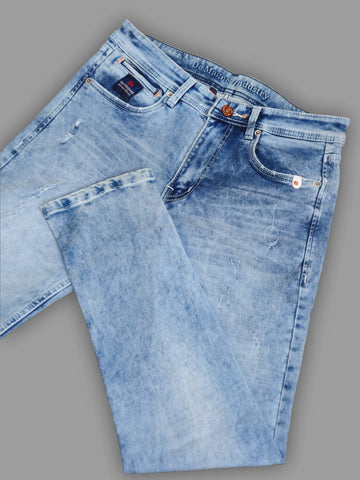 Men’s Light Blue Slim Fit Scratch Distressed Denim Jeans