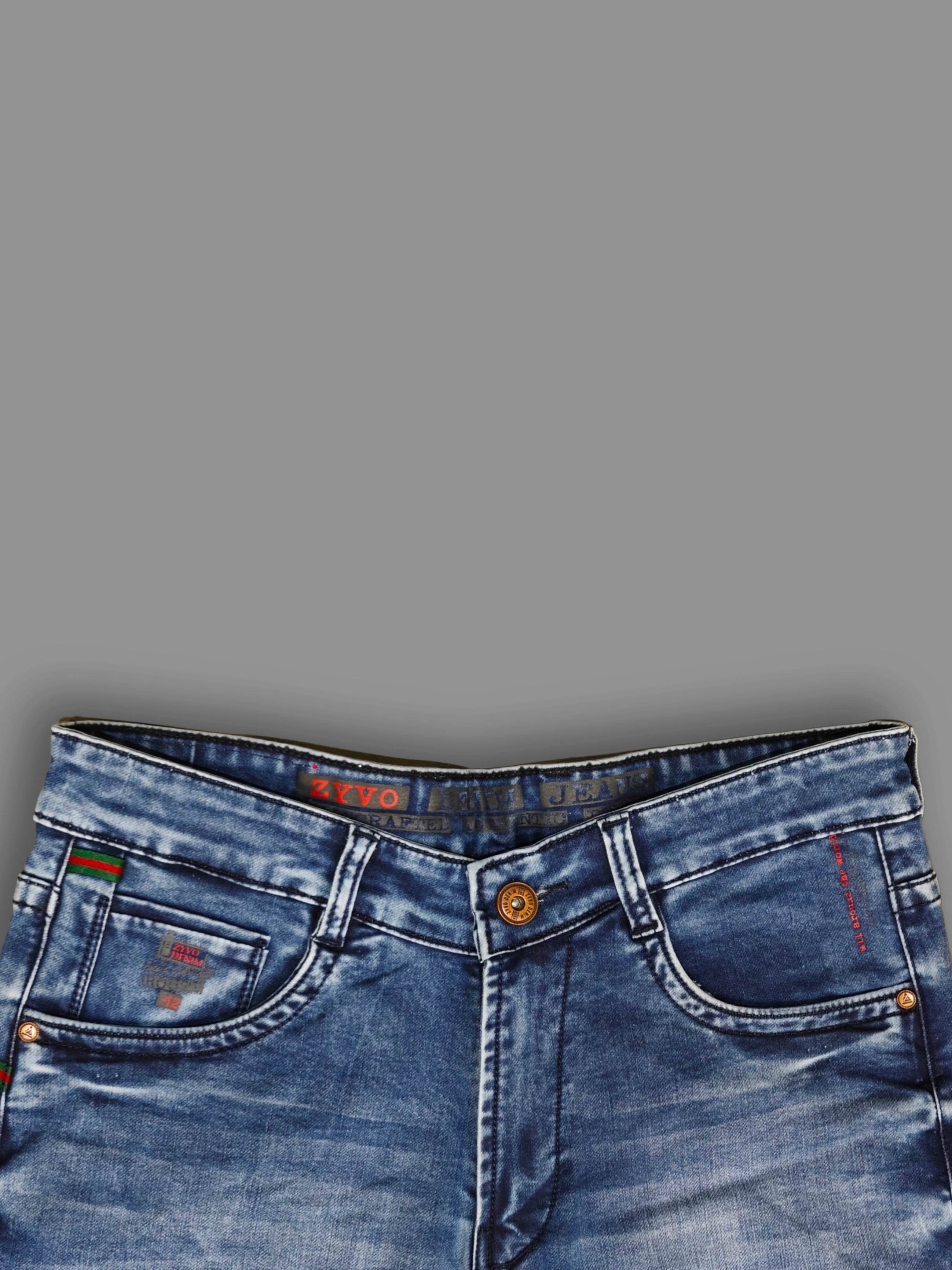Zyvo Premium Washed Blue Slim Fit Stretch Denim Jeans for Men Trekyoo