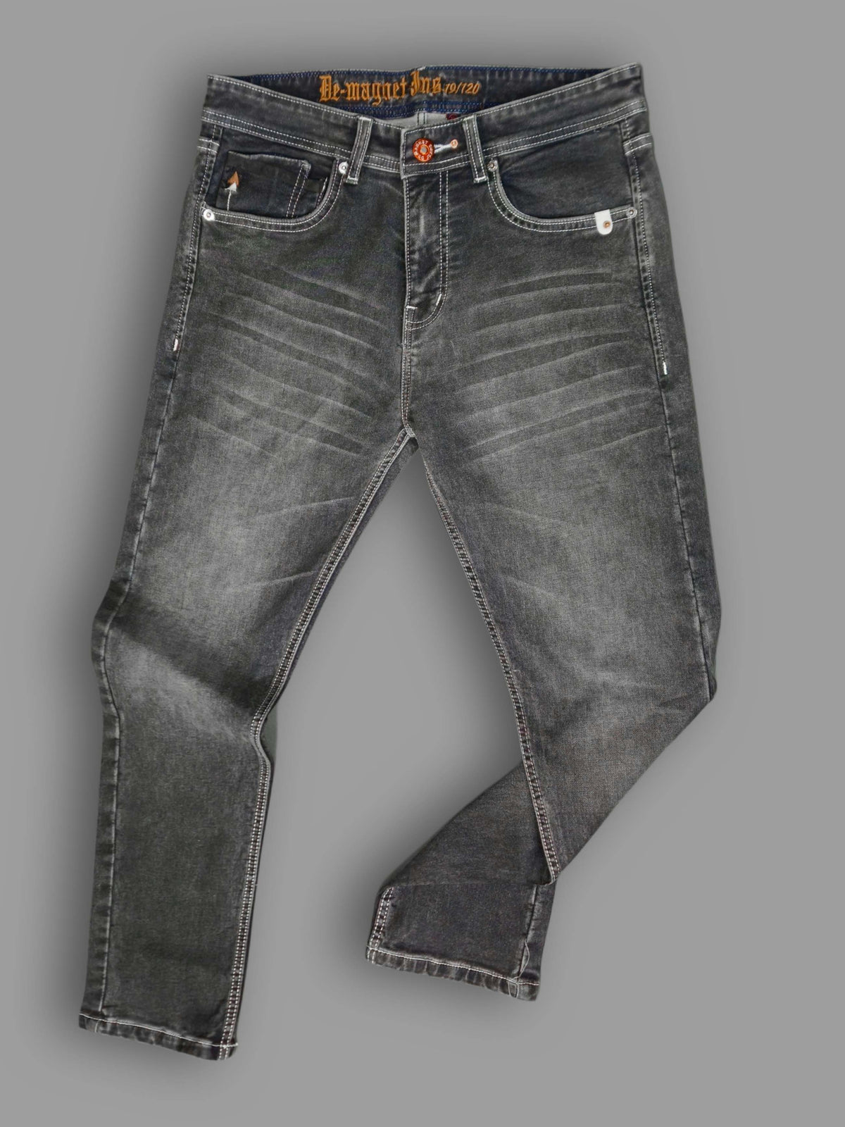 Men's Dark Grey Washed Slim Fit Denim Jeans