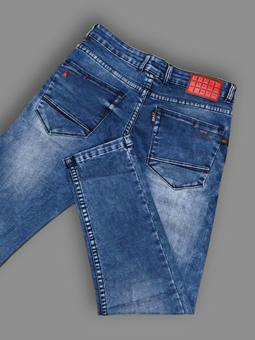 Zyvo Premium Washed Blue Slim Fit Stretch Denim Jeans for Men Trekyoo