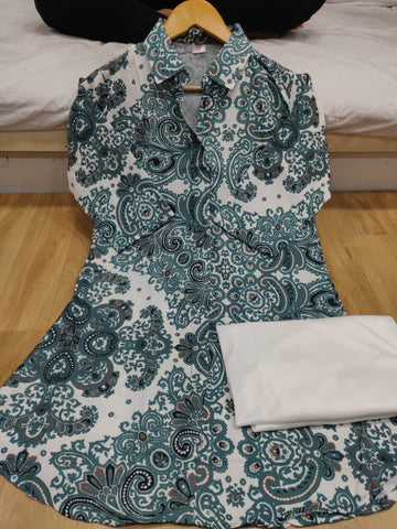 Stylish Digital Print Rayon Kurti with Stretchable Lycra Plazzo – Fancy Design