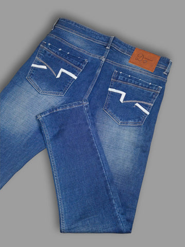 Men's Slim Fit Blue Jeans with Scratch & Distressed Effect