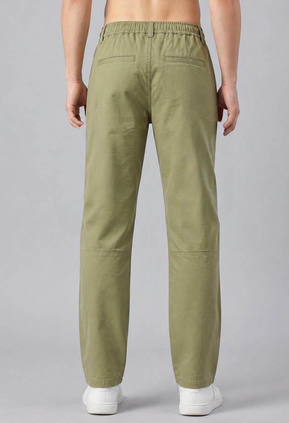 Men’s baggy fit olive cargo jogger pants back view