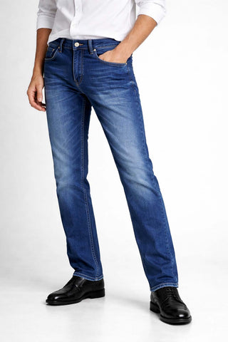 Men’s Blue Relaxed Fit Stretch Jeans | Comfortable Everyday Denim Trekyoo