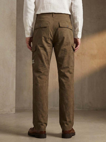 Men’s Brown Utility Straight Fit Cargo Pants – Multi Pocket Casual Tactical Cotton Trousers