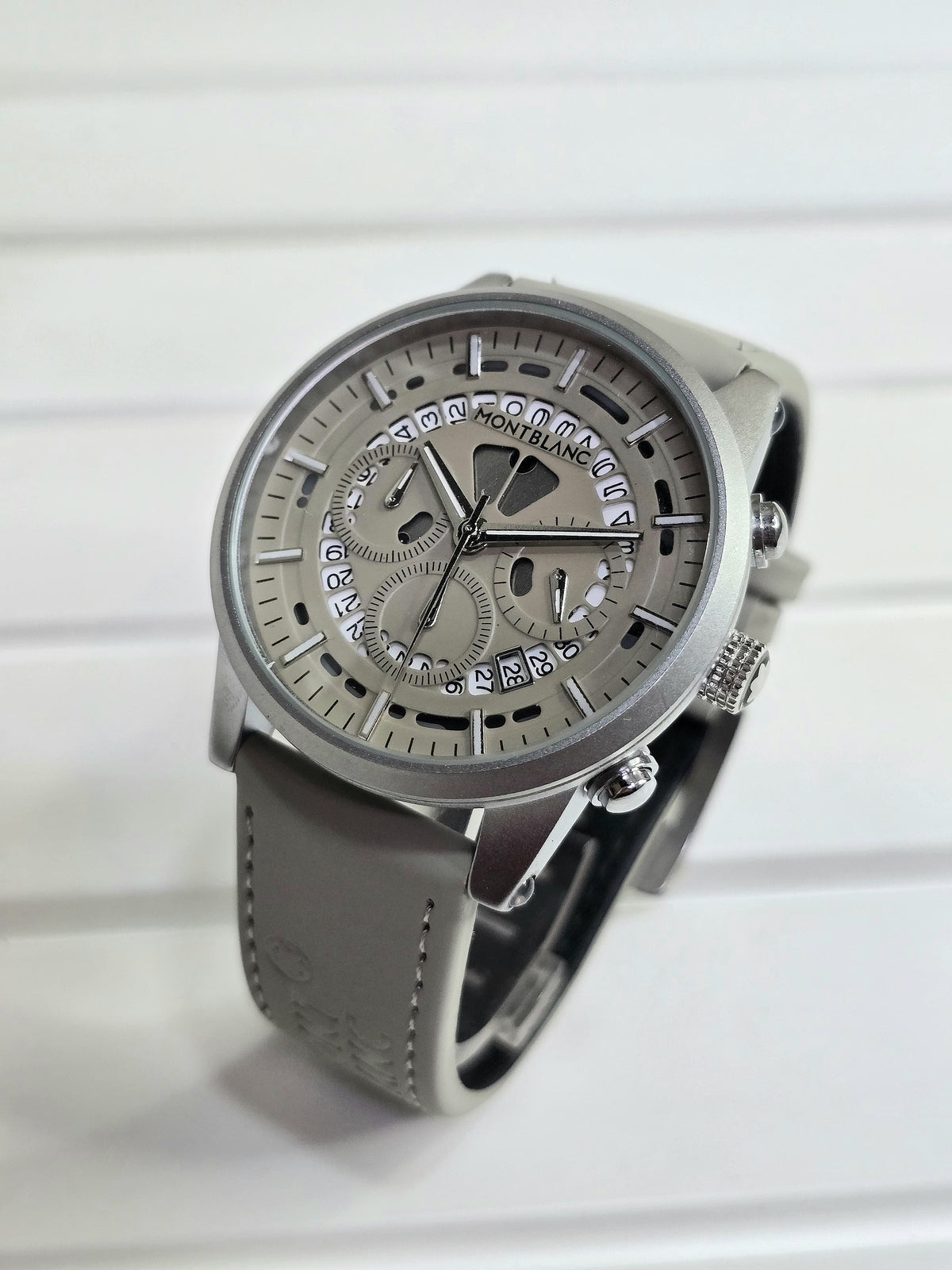 Mont Blanc Classics 5A Chronograph Watch for Men – Grey Strap & Silver Dial