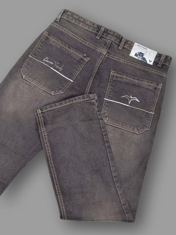 Men’s Grey Washed Straight Fit Denim Jeans – Premium Stretch Casual Wear