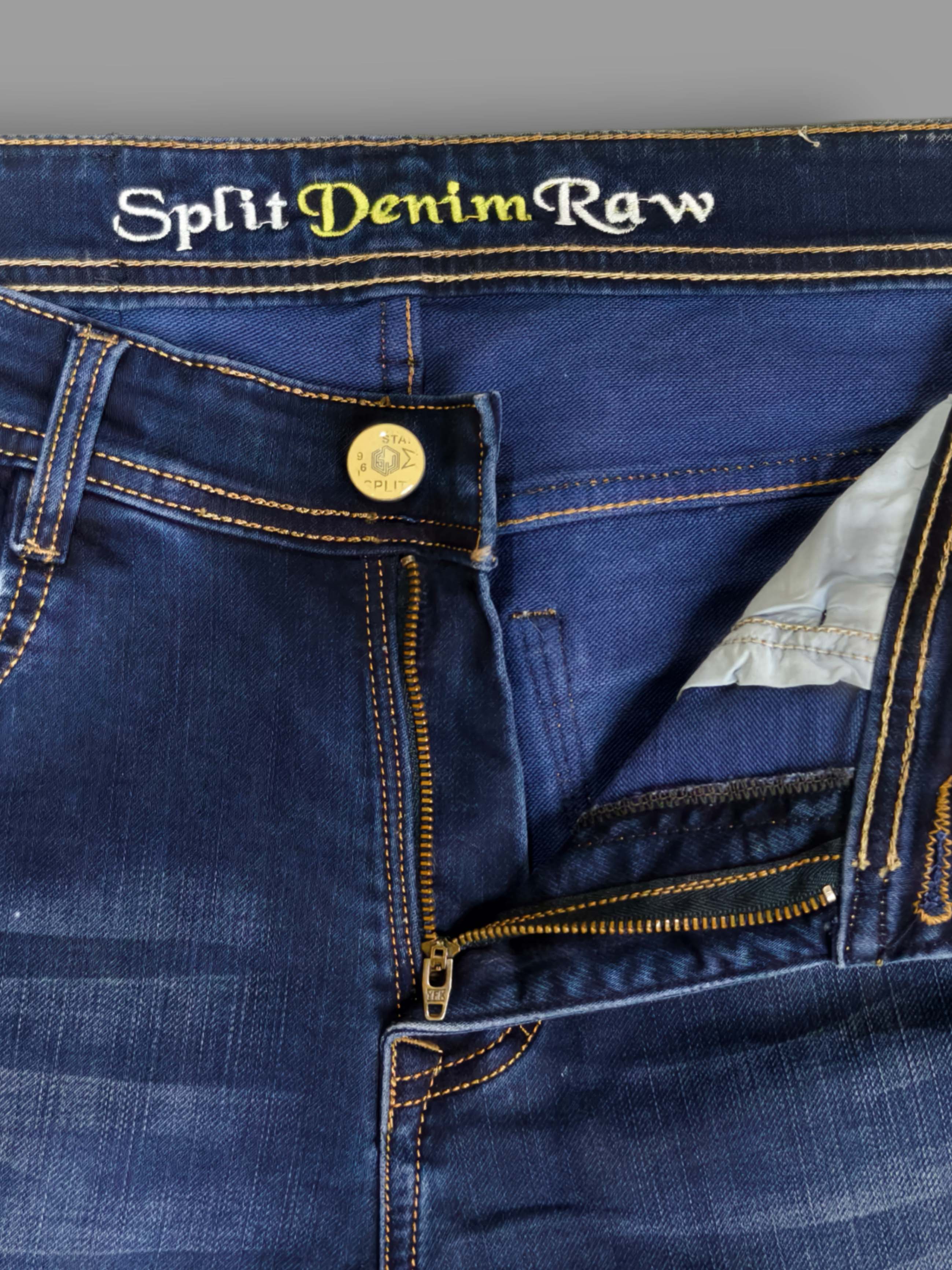 Split Denim Raw Premium Stretch Slim Fit Men’s Jeans – Dark Blue Washed Trekyoo
