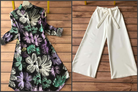 Midnight Bloom Kurti & Cream Plazzo Set