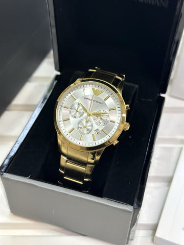 Emporio Armani Renato | Premium Stainless Steel Gold Chronograph Watch for Men