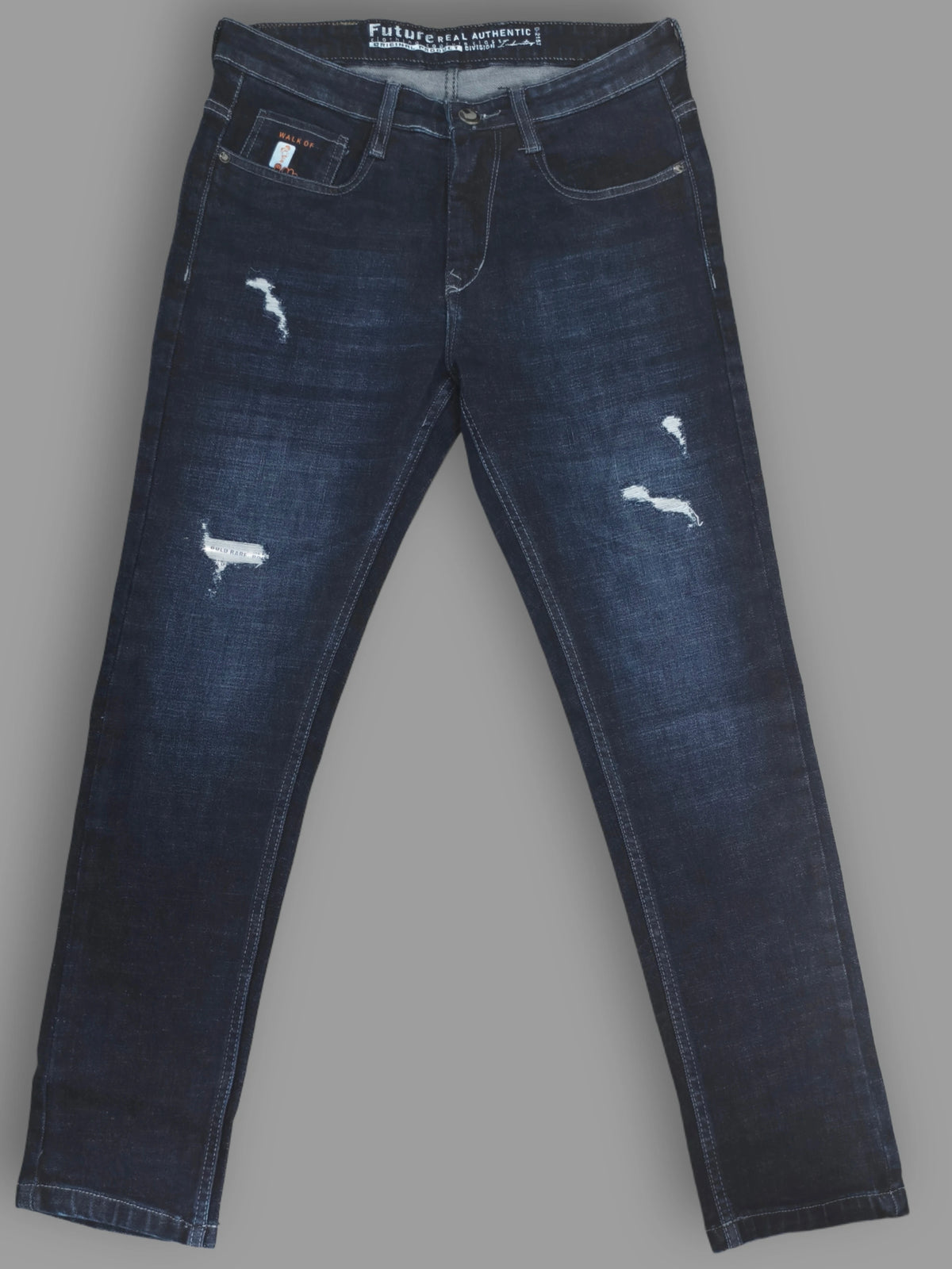 Men's Dark Blue Slim Fit Distressed Stretch Jeans