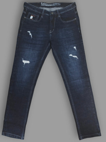 Men's Dark Blue Slim Fit Distressed Stretch Jeans