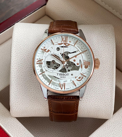 TISSOT Le Locle Automatic Men's Watch – Classic Skeleton Design with Leather Strap