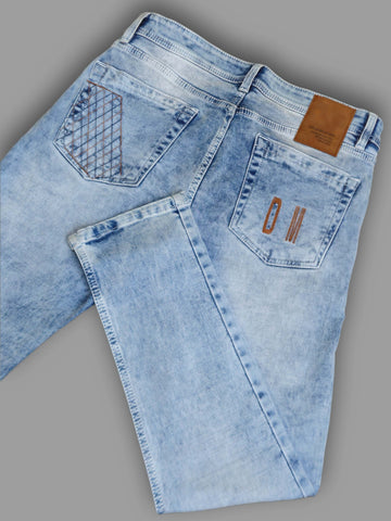 Men’s Light Blue Slim Fit Scratch Distressed Denim Jeans