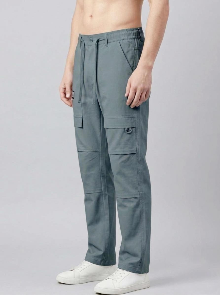 Men's Sage Green Cargo Pants – Relaxed Fit Elastic Waist Drawstring Trousers Trekyoo