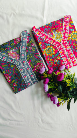 Floral Hand-Block Printed Short Kurti – Pink Bloom Edition