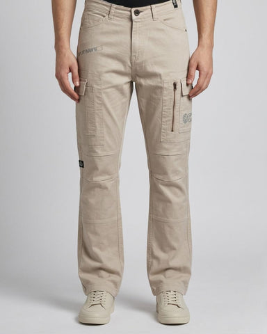 Beige Utility Pocket Cargo Pants for Men Trekyoo