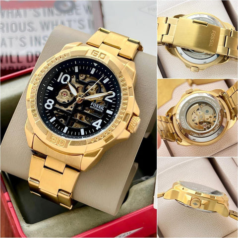 Fossil Automatic Skeleton Watch for Men – Bold Gold Edition