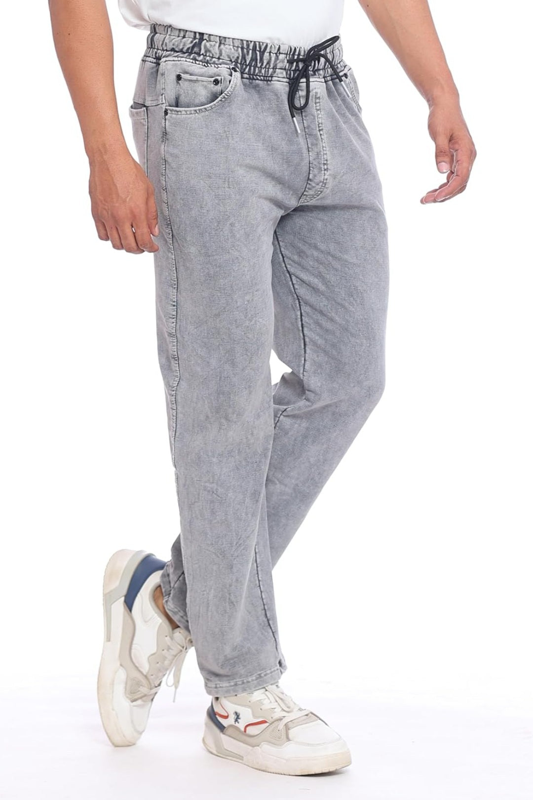 Men’s Light Wash Elastic Waist Denim Joggers Jeans