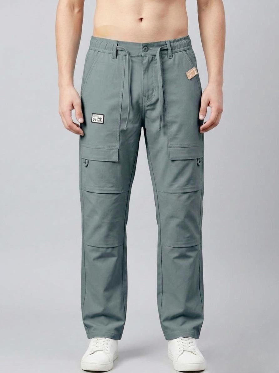 Men's Sage Green Cargo Pants – Relaxed Fit Elastic Waist Drawstring Trousers Trekyoo
