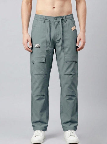 Men's Sage Green Cargo Pants – Relaxed Fit Elastic Waist Drawstring Trousers Trekyoo