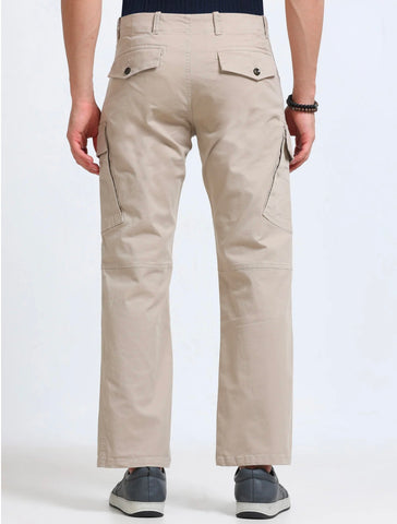 Men’s Beige Cargo Pants – Straight Fit Multi-Pocket Casual Trousers for Daily Wear Trekyoo