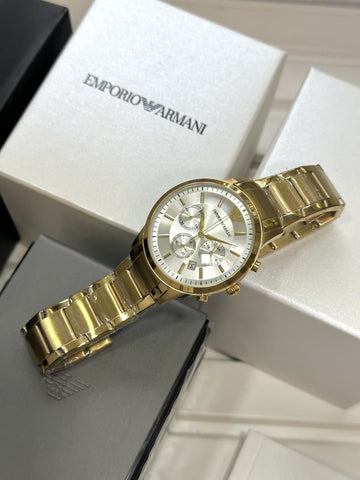 Emporio Armani Renato | Premium Stainless Steel Gold Chronograph Watch for Men
