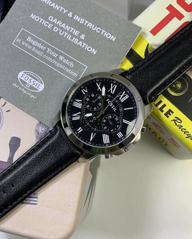 Fossil Chronograph Black Dial Men's Leather Watch