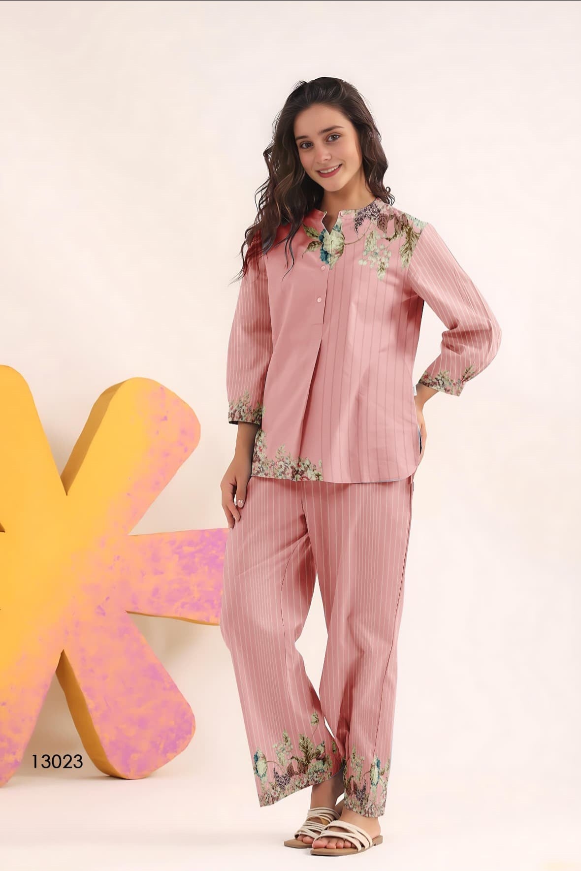 Elegant Pink Floral Co-Ord Set – Style 13023