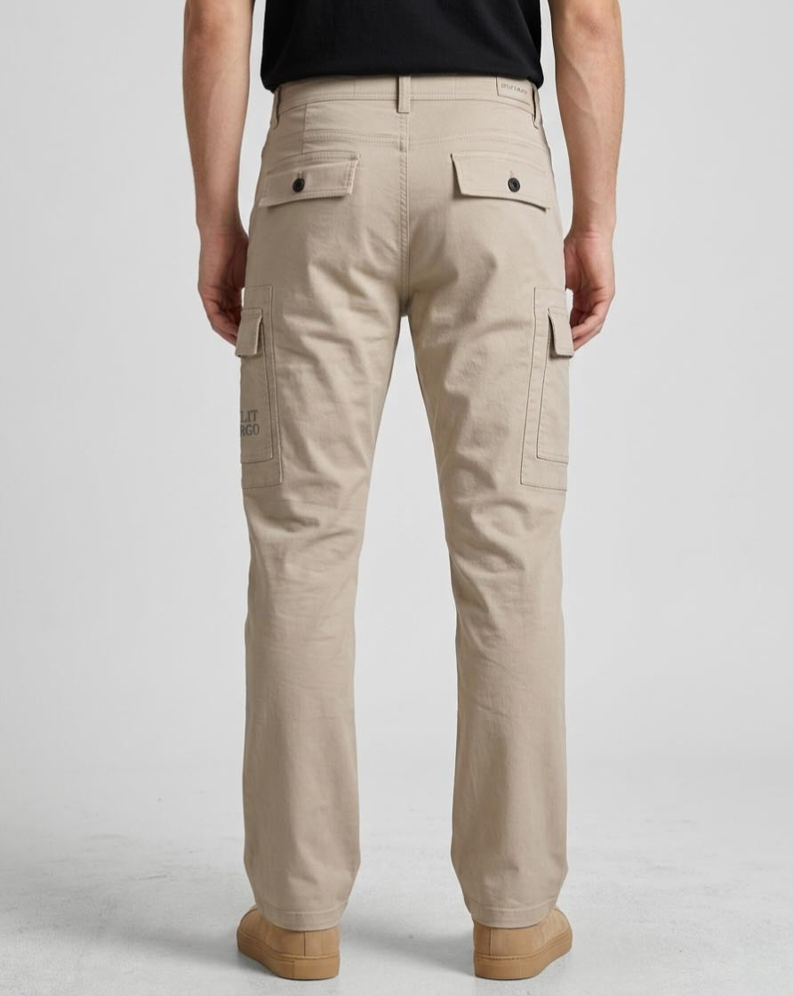 Beige Utility Pocket Cargo Pants for Men Trekyoo